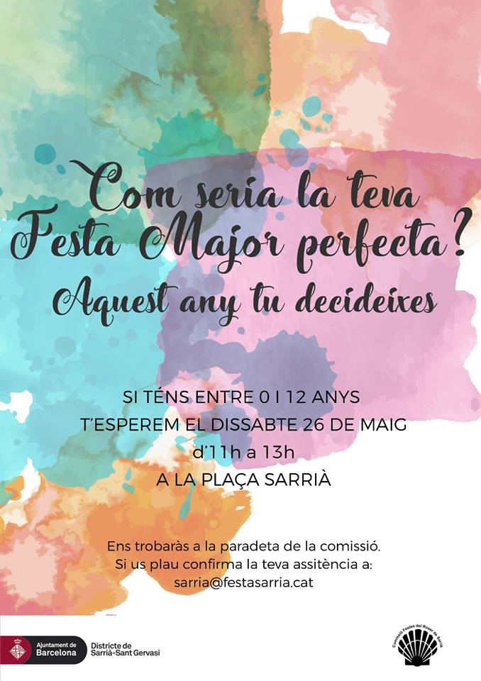 FMSarria_'s tweet photo. Tens entre 0 i 12 anys? Vols organitzar la Festa Major de Sarrià? T'esperem aquest dissabte 26 de maig a la Plaça de Sarrià d'11h a 13h. https://t.co/0CvSJKXCoU