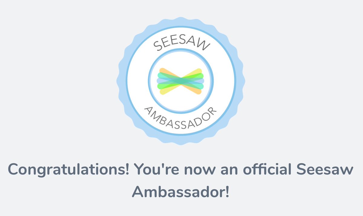 BucyBetsy's tweet photo. I'm excited to be an official @Seesaw Ambassador!!! I love to help my students see their growth as they learn creative ways to build their digital portfolios. Next challenge: Share with parents! #growthmindset #WillowBendFISD #frenshare https://t.co/qtpxNH7AwH