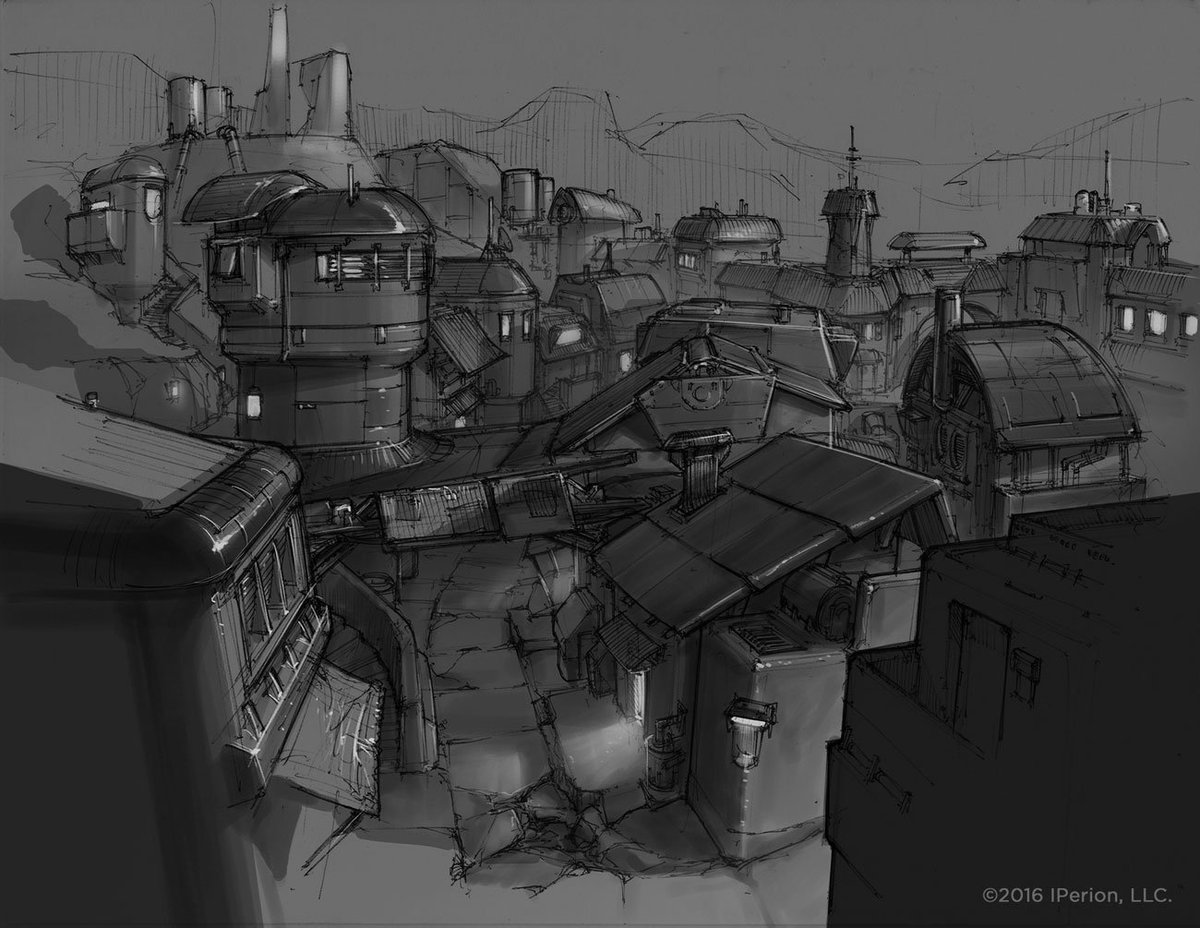Borderlands's tweet photo. The city of Sanctuary was built on top of an abandoned mining ship burrowed into the ground. Over centuries, the elements covered the ship and salvaged vehicles and parts became part of the structure, creating the "friendliest" city on Pandora.

Friendly is a relative term. https://t.co/7A7qt870Ow