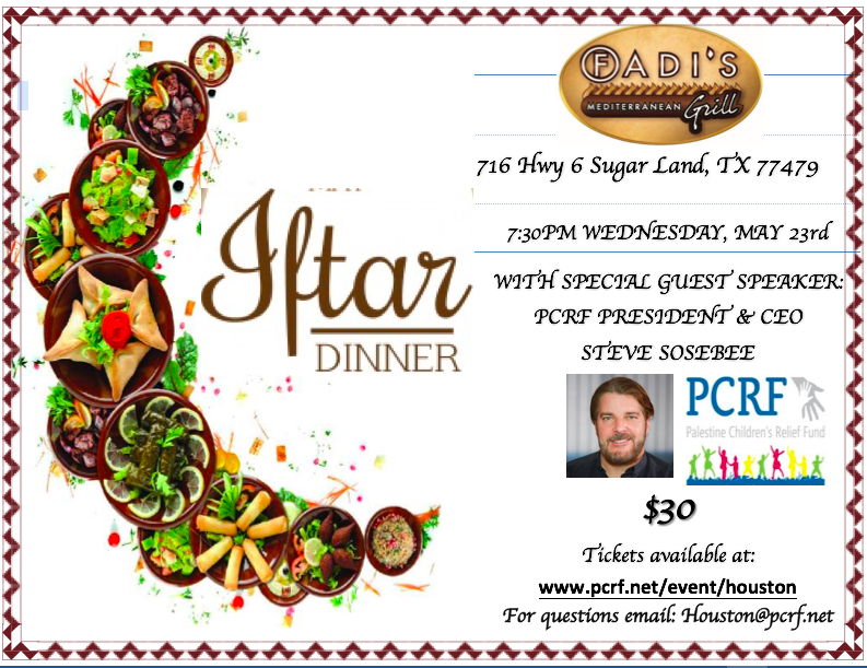PCRF_Texas's tweet photo. Today is the last chance to get your tickets! Don't miss out on this opportunity to support @PCRF_Texas and @ThePCRF to help the children of Gaza and hear about the situation first hand from President and CEO, @Stevesosebee https://t.co/YEObzGhDll