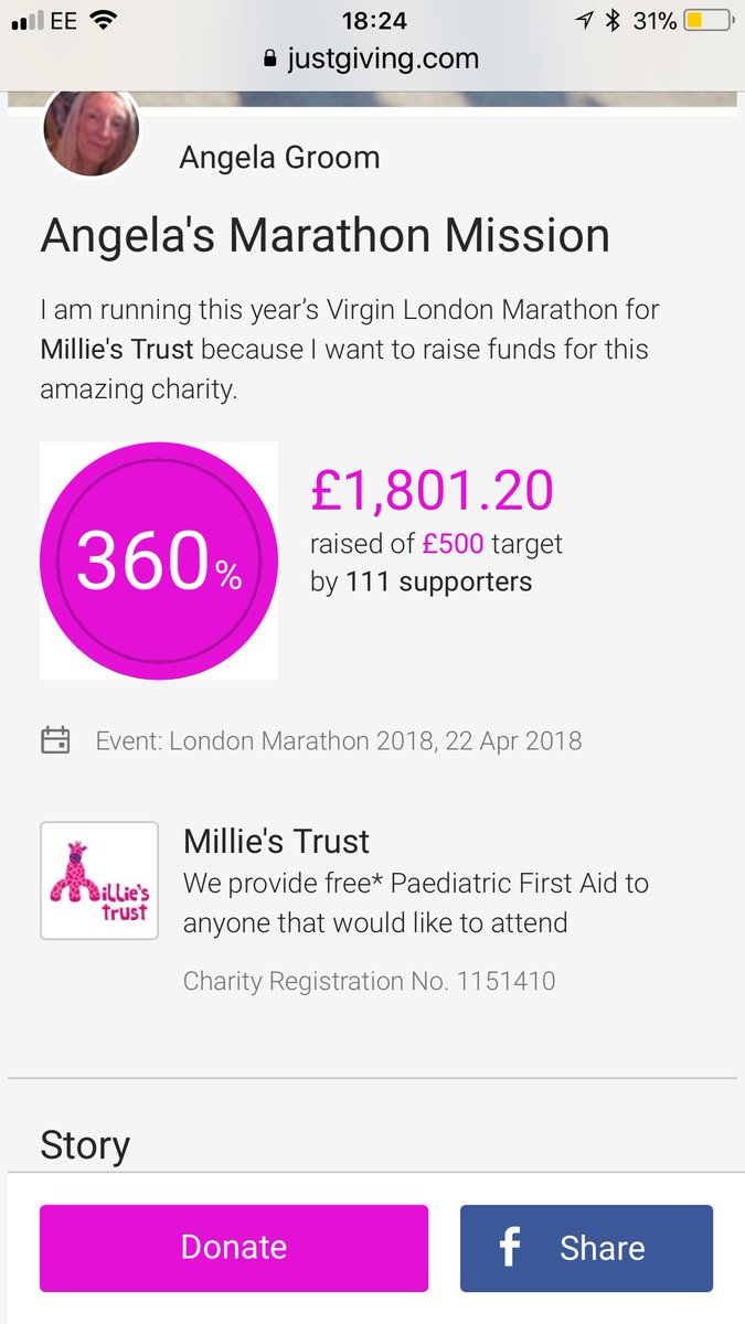 Huge thank you to everyone who has supported me on my amazing marathon journey.  Final donations paid in and I’m overwhelmed by everyone’s generosity! Huge thank you 😍 <a href="/Milliestrust/">Milliestrust</a>
