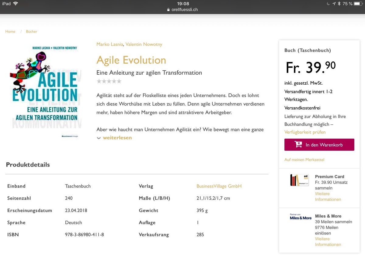 literatur_tipps's tweet image. Das aktuelle Orell Füssli Ranking von „AGILE EVOLUTION“ liegt mit dem Wert von nur „285“ für ein Sachbuch im absoluten Bestseller-Segment. Danke liebe Schweizer, dass Ihr unser Buch so gerne kauft! 😊😊😊 #BestsellerRang #Schweiz #AgileEvolution #DieScruMaStory #OrellFuessli