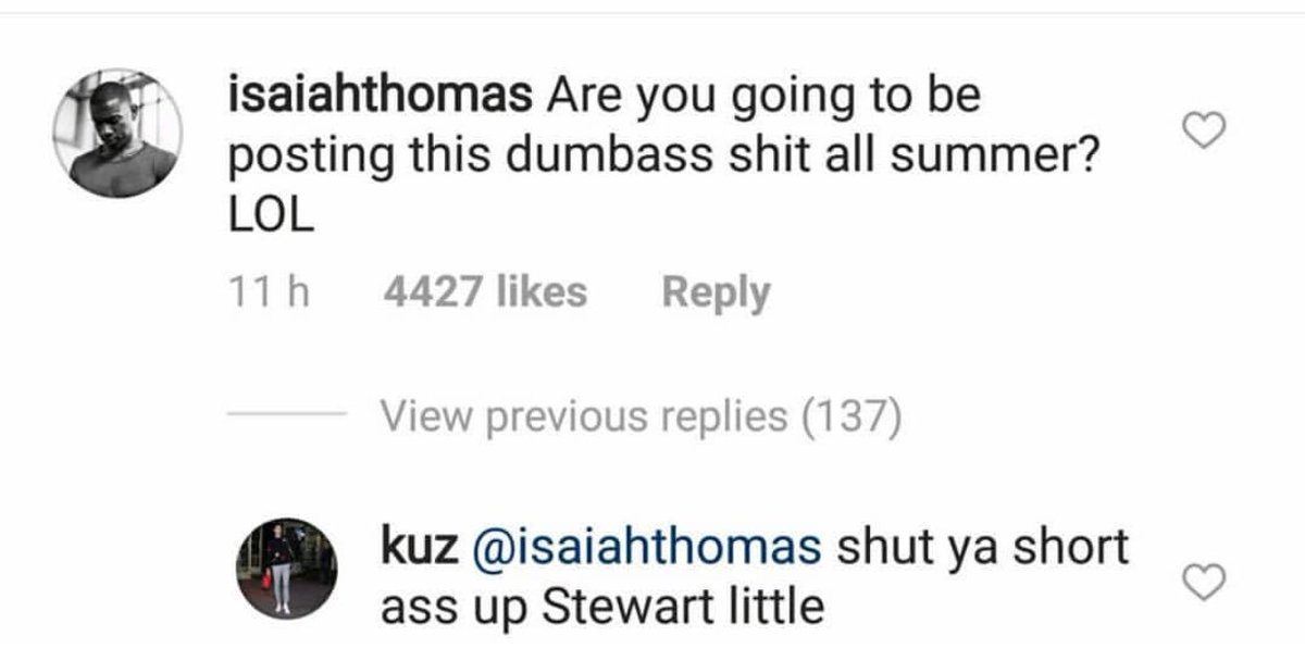 GrantGoldberg's tweet photo. kuz really called isaiah thomas "stuart little"

this is not a drill
(h/t @DefPenHoops) https://t.co/CgcgwincH9