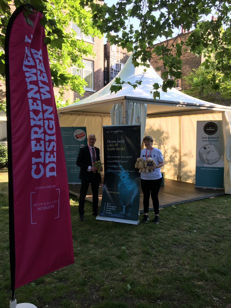 stephanievicic's tweet photo. @TheDesignLawyer and I holding our props which have been a fantastic talking point today. Join us tomorrow at #CDW2018 to play the #IPgame and guess which toy is real and which is fake @StoneKingLLP @ACID_tweets #intellectualproperty #design https://t.co/02JXyZOFEL