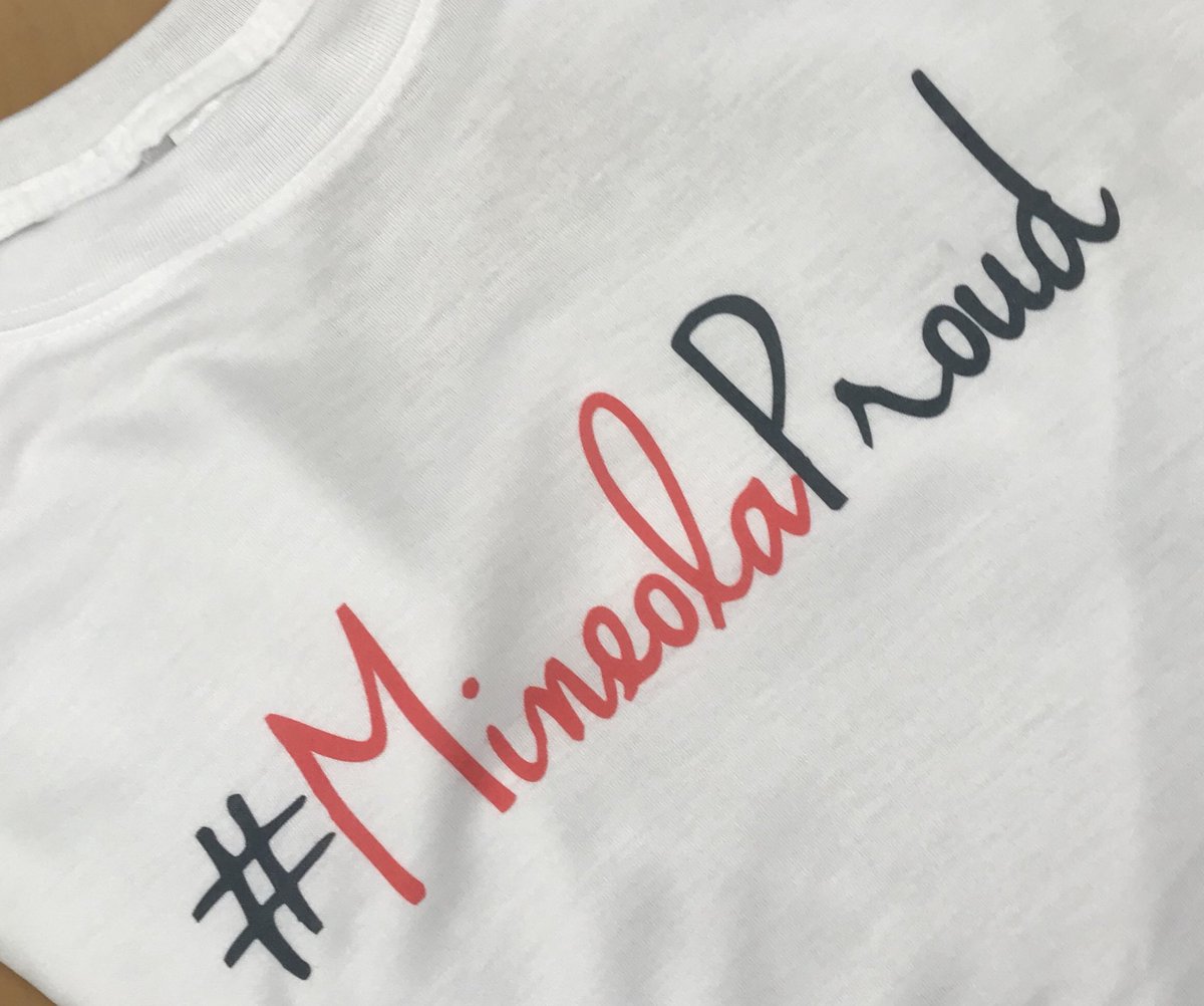 One more chance to spin the prize wheel tonight at 7pm @mineolahs concert popup shop!  Limited edition #mineolaproud T-shirts available $10 and other cool products designed and produced by our students @bgreenet @K12Ed_Tech