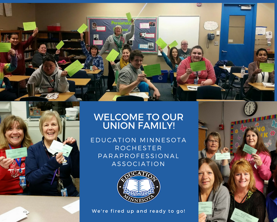 EducationMN's tweet photo. Our union is stronger than ever! Welcome Education Minnesota Rochester Paraprofessional Association! https://t.co/eJarv9ytzd #chooseunion #bettertogethermn https://t.co/PBHYadOvsX