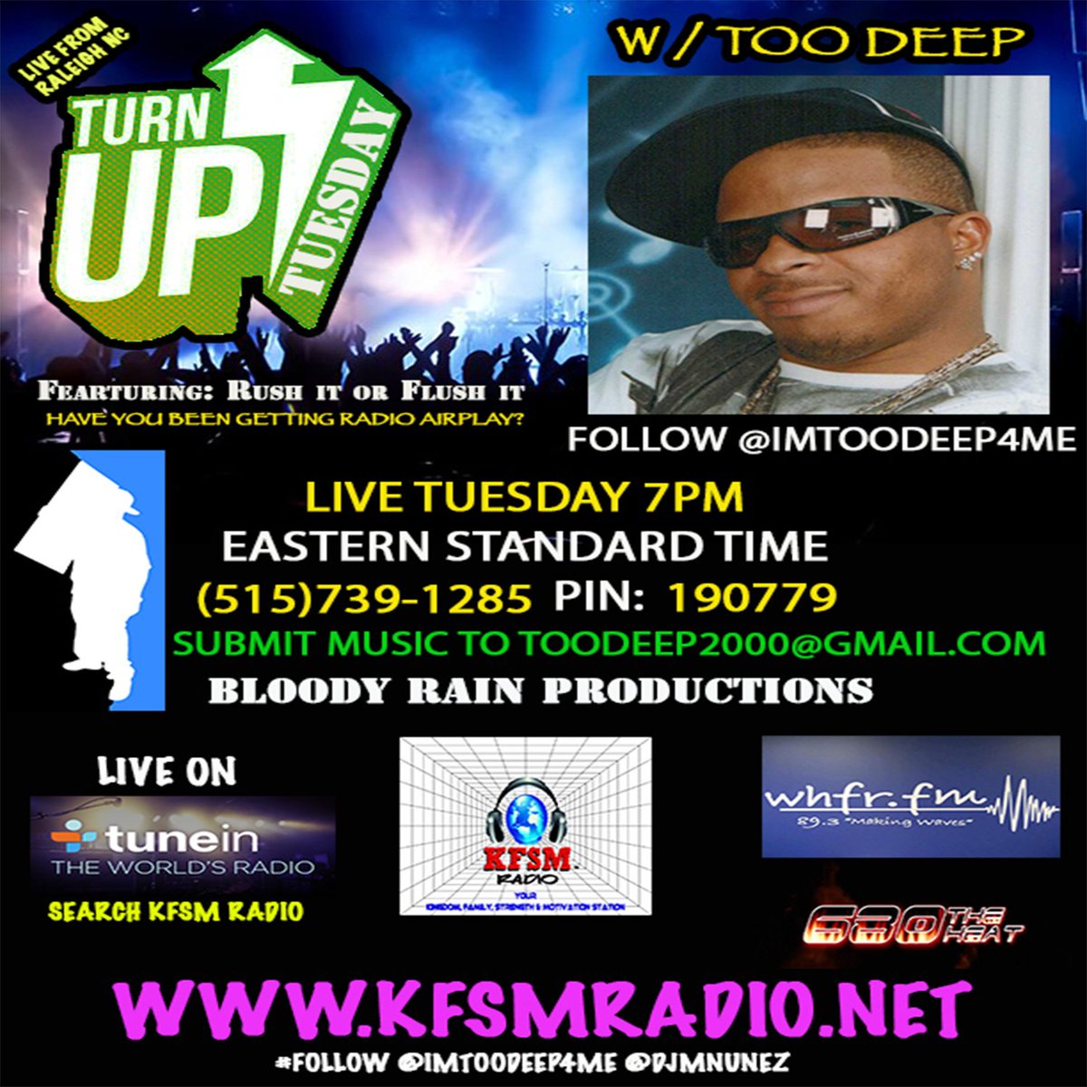 1RadioSpins's tweet photo. #EVERY #TUE #RushItOrFlushIt 7pm #CST 5157391285 Pin 190779 https://t.co/aQzerCC6wT @imtoodeep   @Taiwan Barber @kfsmradio1 #UK #RADIO #USA https://t.co/AlEUlxUoYg