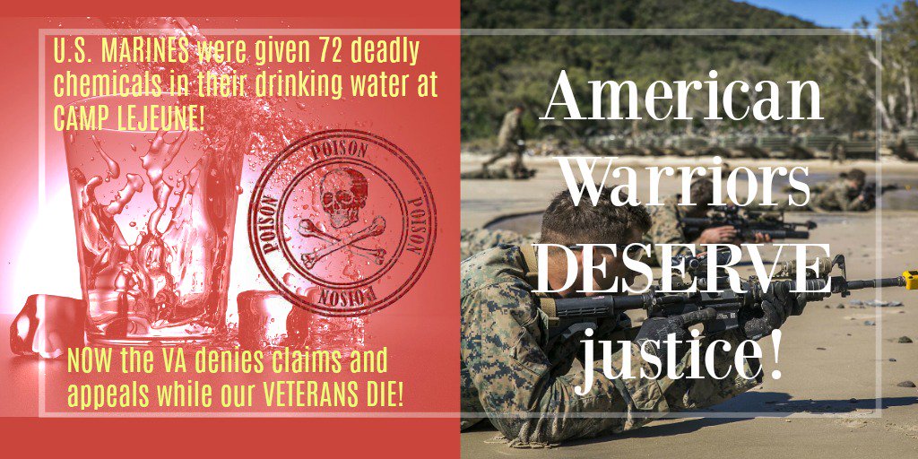 valsthewoman's tweet photo. .@realDonaldTrump #CLNC Camp Lejeune H20 poisoned #veterans believe YOU will be the @POTUS that delivers JUSTICE for these denied claims and lingering appeals at the #VA @DeptVetAffairs Sec. Robert Wilkie PLEASE MAKE THIS A PRIORITY! #Military #BreakingNews #FoxNews #CNN #MSNBC https://t.co/637RMJwkPr
