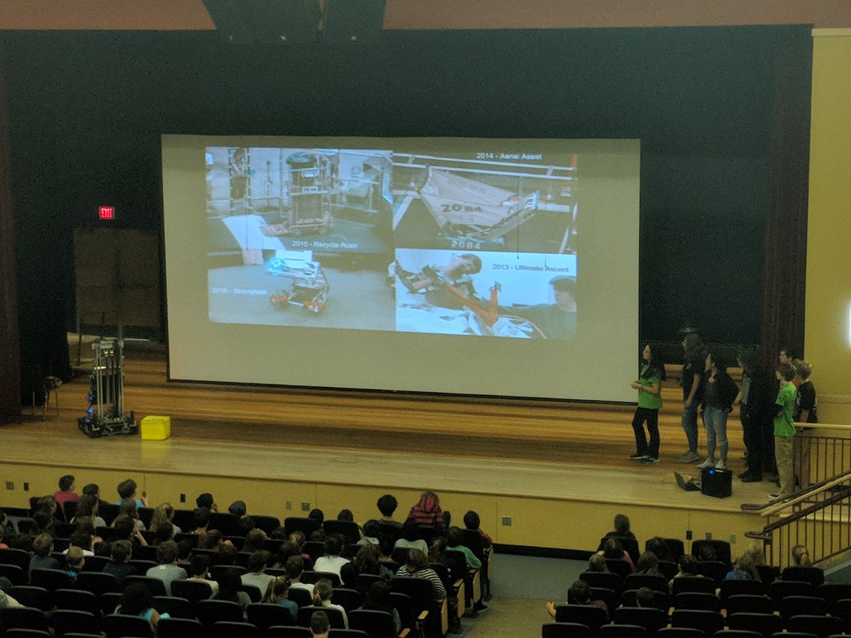 METechTeam's tweet photo. @CRobots presenting to 6th grade students during ME block. A little intro and some driving demo to entice the crowd.  @MERMS01944 #studenttechsupport #robotics #becurious https://t.co/qSWmFoChOb