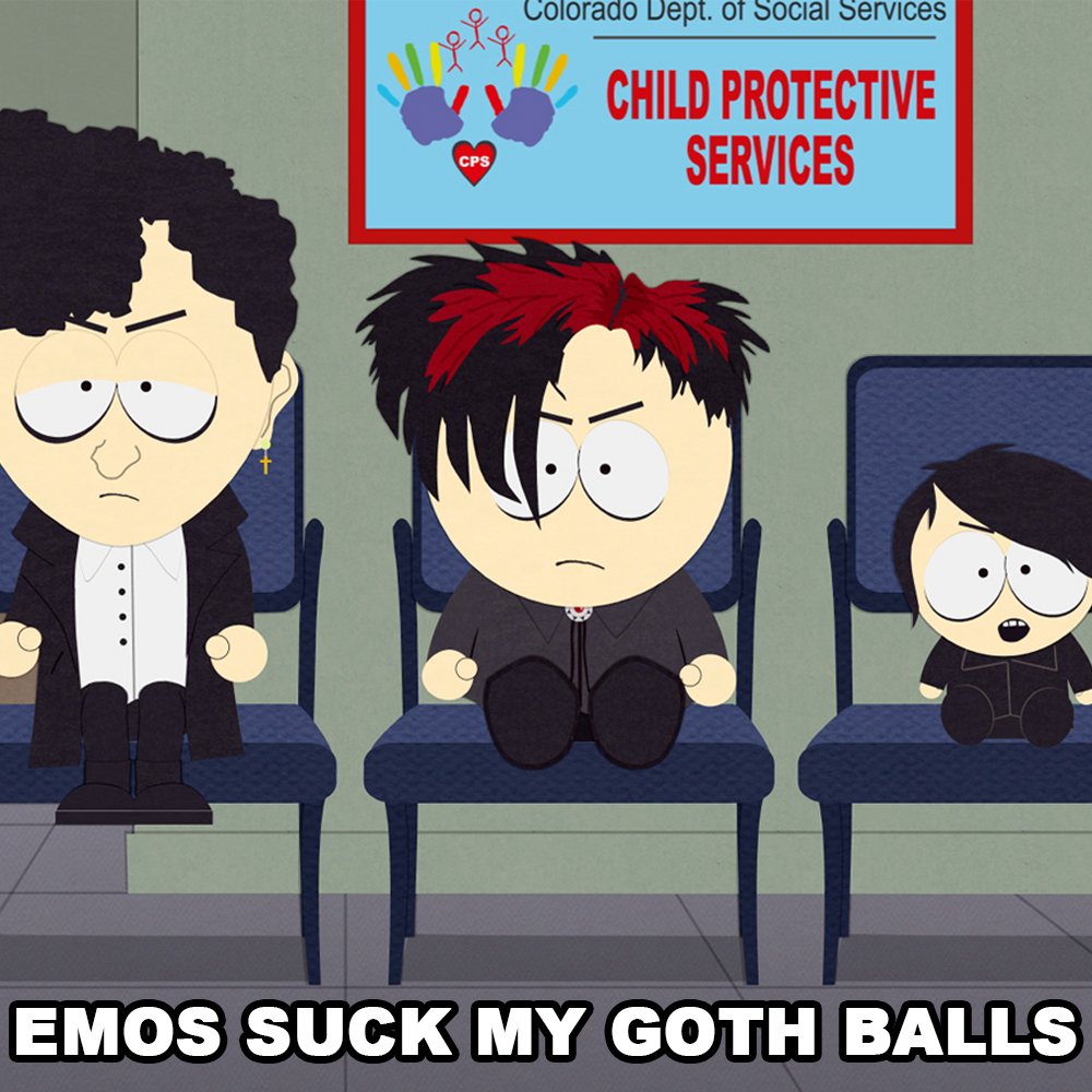 South Park على تويتر A Goth Believes That Deep Down The World Is Totally Fucked Up But An Emo Thinks That Deep Down They Are Totally Fucked Up Worldgothday T Co gcur57s South Park على تويتر A Goth Believes That Deep Down The World Is Totally Fucked Up But An Emo Thinks That Deep Down They Are Totally Fucked Up Worldgothday T Co gcur57s