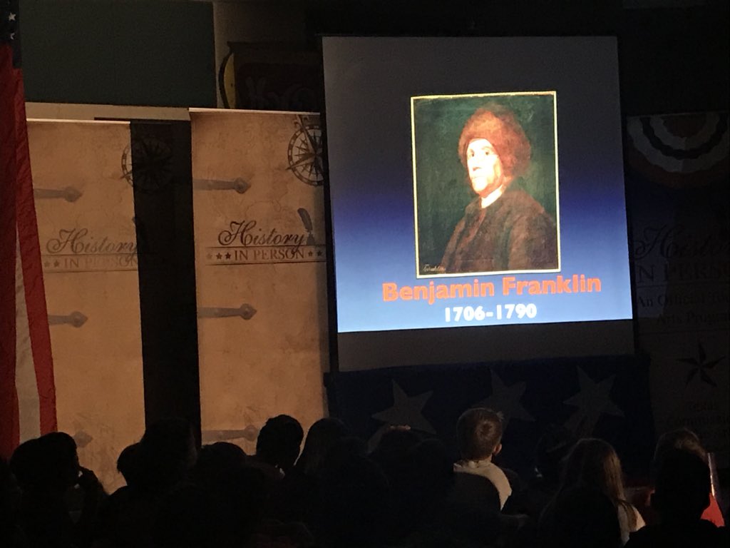 TinaMireles1's tweet photo. Roan Forest 3rd grade experienced a blast from the past. Bill Perryman as Benjamin Franklin. #HistoryInPerson @mrstaufert @DRevelesGauna https://t.co/f81QTZ5aCH