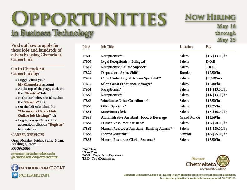 ChemeketaOAT's tweet photo. Look at all the Opportunities out there! #oibt @cccbt #whichoneisyours https://t.co/6t2rIGEhnS