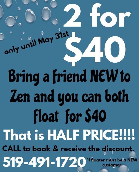 zenfloatsarnia's tweet photo. Float with a friend and float for free! https://t.co/ogEc34rCyL https://t.co/JW8EiiMjen