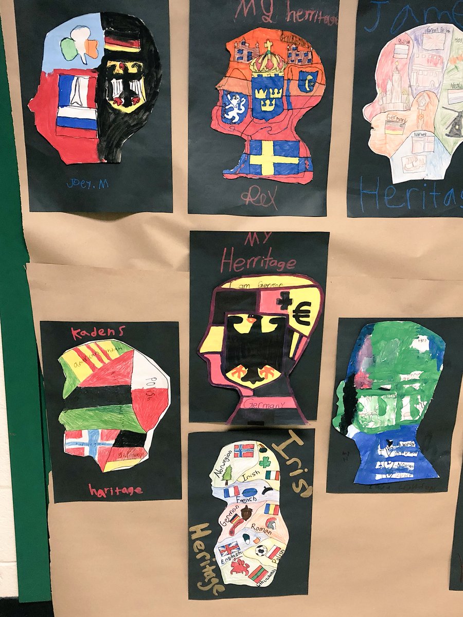MrsPenz4gr's tweet photo. Always love to see the hard work shared at Global Arts Festival. Here is some of my favorite work done by grade 5, showcasing their own personal heritage.  #SowashCLR #BeYOu https://t.co/3fFAZYddlD