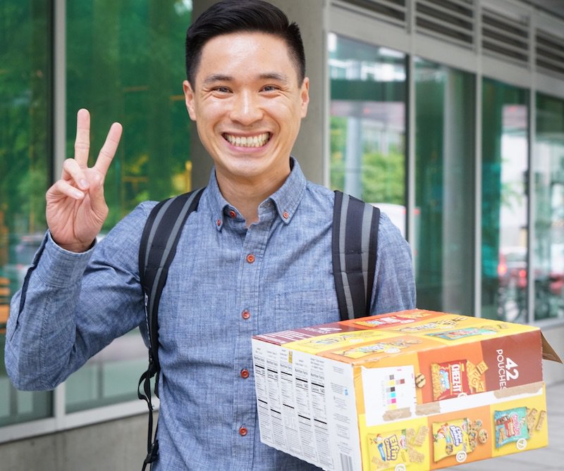 NortheasternSEA's tweet photo. Computer Science Instructor Bruce Chhay on his way to class after a full day at his day job at @Google  Thanks for being so dedicated. He even brought snacks! #ComputerScienceForEveryone https://t.co/RAIMgXwQsb