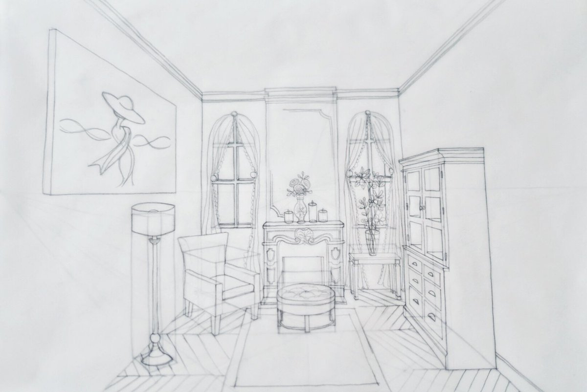 thehappiestmind's tweet image. 1pt Perspective Room Pen Drawing ✏️ #interiordesign #sketching #fidmlife #french #drawing #thehappiestmind
