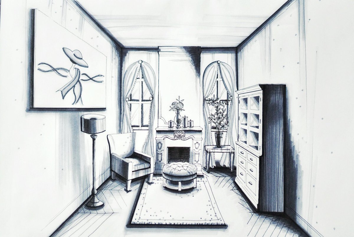 thehappiestmind's tweet image. 1pt Perspective Room Pen Drawing ✏️ #interiordesign #sketching #fidmlife #french #drawing #thehappiestmind
