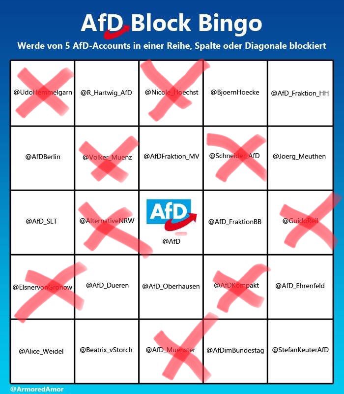 MimiH70071128's tweet photo. Bei mir schaut’s übrigens so aus... #AfDBlockBingo #AfDBlockt https://t.co/HQVndyN381