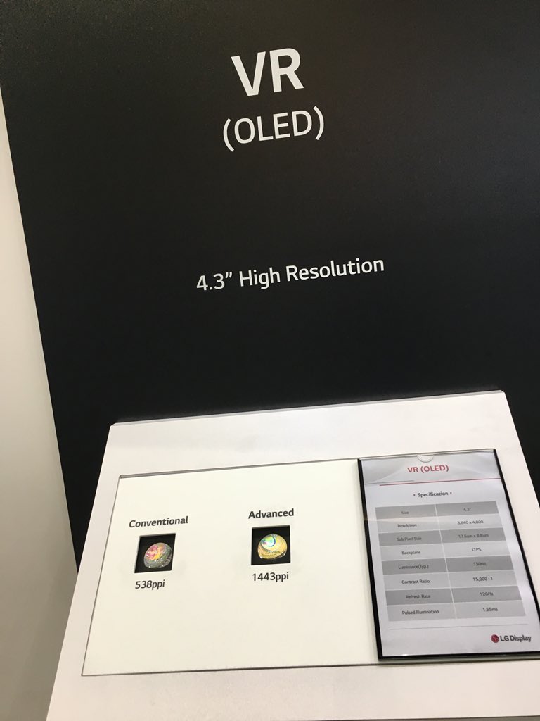 DigitalBlocksIP's tweet image. #DisplayWeek18 - LG Display OLED VR 1443 ppi. Digital Blocks support with DB9000AXI-VR Verilog IP for custom IC designers.