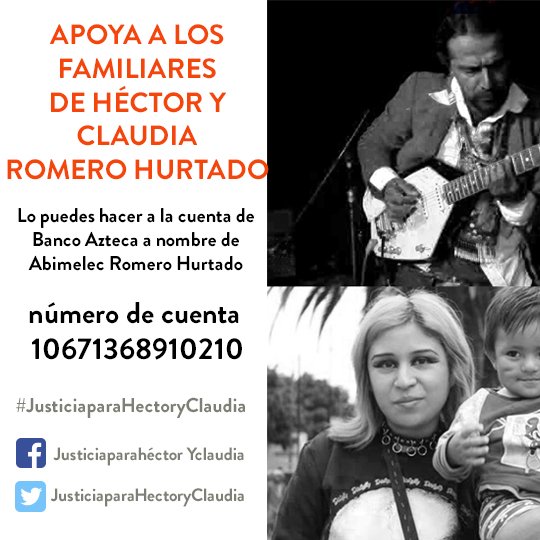 ClaudiaHectory's tweet photo. Hola compañeros, esta es la cuenta donde pueden hacer depósitos para apoyar a la Familia Romero Hurtado. #JusticiaparaHectoryClaudia #LibertadParaHéctorYClaudia #HéctorRomeroHurtado  @revistaproceso @nexosmexico @El_Chamuco @gobrep @jrisco 
@Olallo_Rubio @AristeguiOnline https://t.co/u0TBnfN1CY