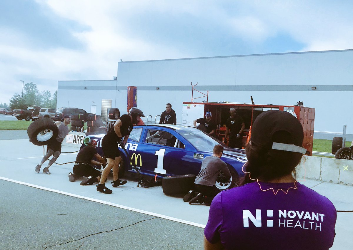 NovantHealth's tweet photo. .@NHAthlete team member Stephanie Nenaber is the athletic trainer embedded at @CGRTeams helping prep the pit crews for this week’s @NASCAR #CocaCola600 at @CLTMotorSpdwy https://t.co/jpDELldc7A