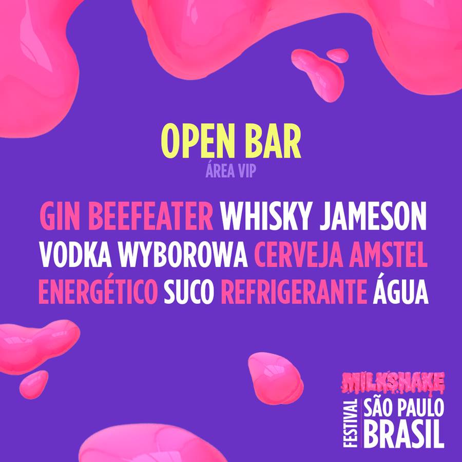 Fique por dentro do que será servido na área VIP do Milkshake! Durante as 16 horas do festival você terá uma visão privilegiada do Live Stage, onde estarão disponíveis os serviços de Open Bar e Open Food. Garanta o seu ingresso: goo.gl/axfY7P