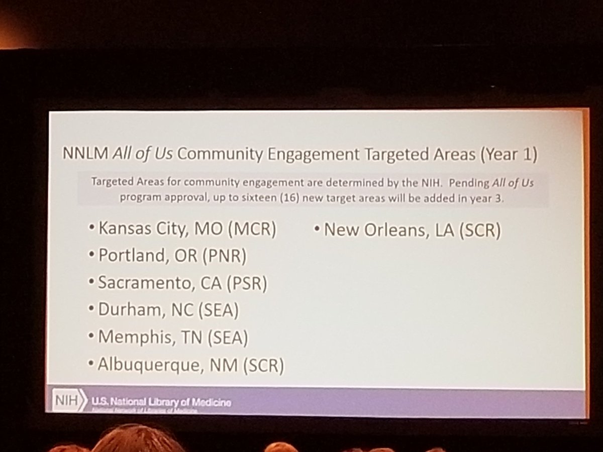 witmanl's tweet image. All of Us info -- stay tuned for more info as it becomes available. Make sure you know your regional NNLM/NLM/NIH library. #mlanet18 #medlibs #PubLibsImpact @MedLibAssn