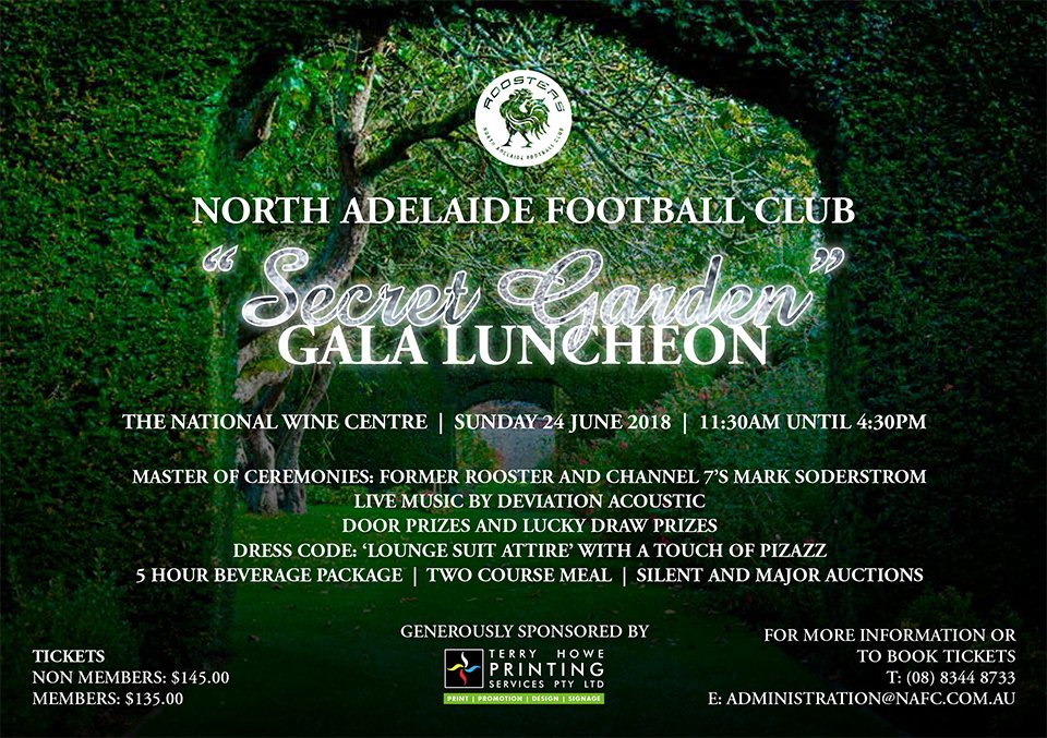 Join us at the NAFC Secret Garden Gala Luncheon for an afternoon of Food, Wine &amp; Live Music along with our Major Fundraising events for the year, our Major and Silent Auctions.