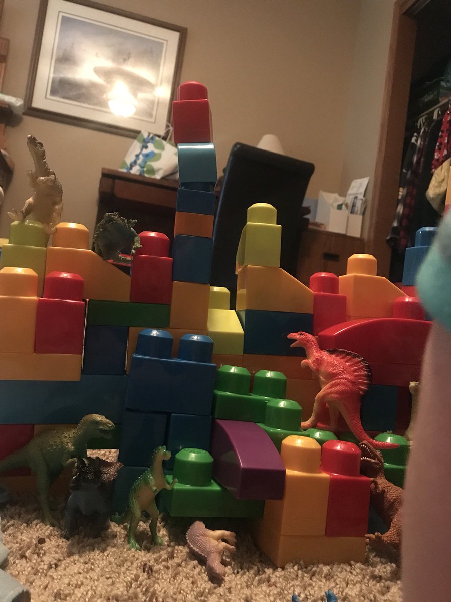 LauraBeth0405's tweet photo. My son and I built a wall with his mega blocks and added dinosaurs. Because I’m excited for #JurassicWorldFallenKingdom #JurassicWall https://t.co/QP3H5ISt45