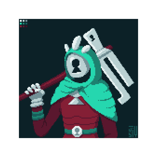 Jusiv_'s tweet photo. Inspired by @zuezazon's #LockKnight, I decided to make this Keyscythe Knight!
#PixelArt #pixel #PyxelEdit https://t.co/LcLCwp2TZw