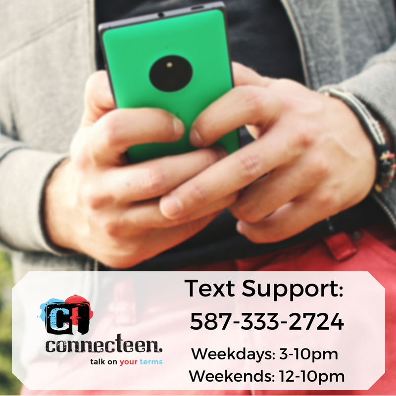 YYCConnecTeen's tweet photo. Talk on your terms. Don't like talking on the phone? Contact ConnecTeen by text: 587-333-2724 #yyc #abcrisis #mentalhealth https://t.co/l33w0Lr44D