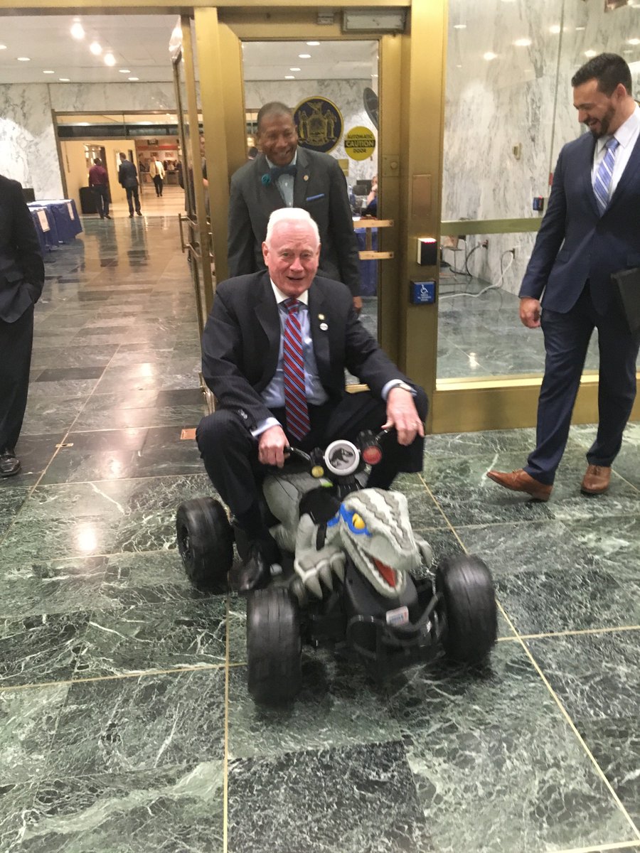 SenMartyGolden's tweet photo. Thank you @FisherPrice for allowing me to test drive your Jurassic World Dino Racer! Look out Senator @JSandersNYC! #TechExpo18 https://t.co/AVgcqnMTNt