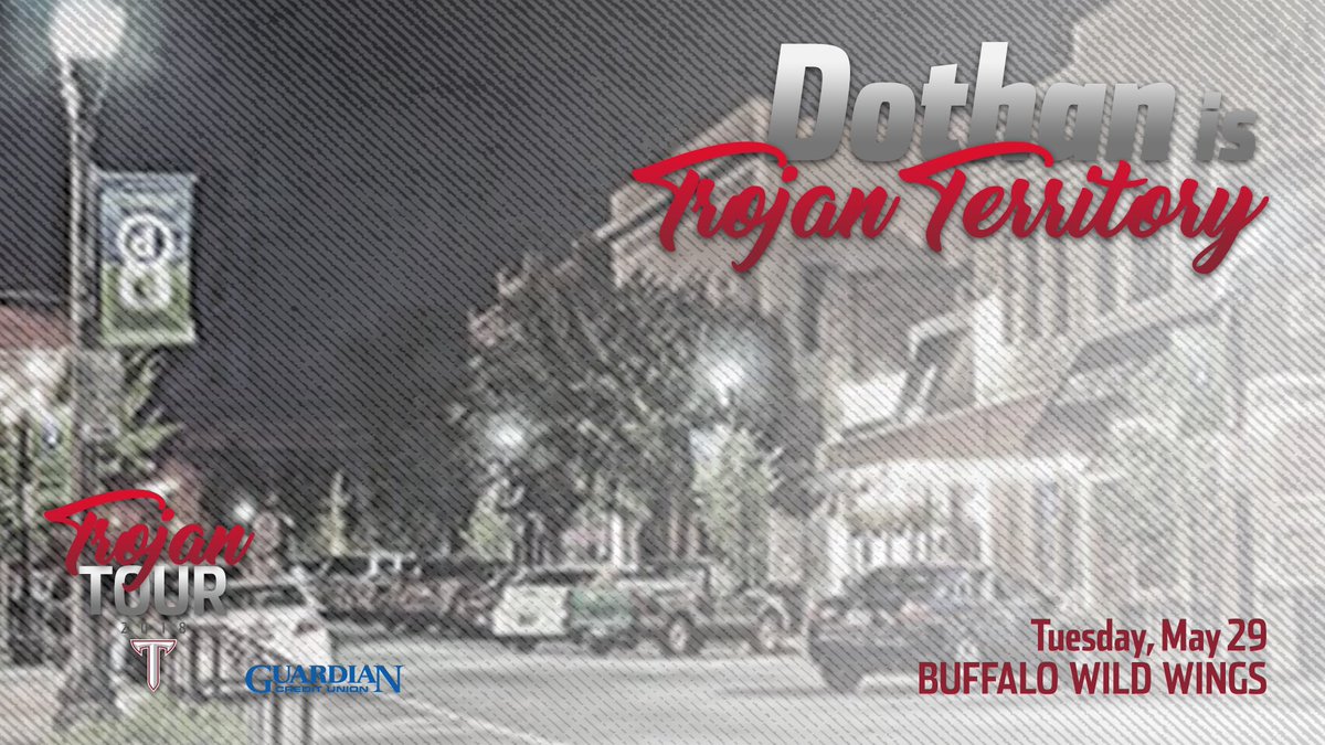 Dothan - One Week Until Trojan Tour! Join us at Buffalo Wild Wings on Tuesday, May 29th. #OneTROY 

🖥: TroyTrojans.com/tt18