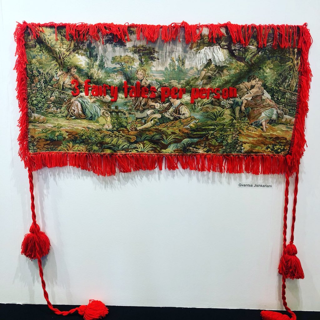 1) #nuzubidze @nectargallery #tapestry from the 80’s; 2) @naivesuperstar #tapestry from #fleemarketfind “3 fairy tales per person” @projectartbeat #tbilisi  @tbilisiartfair #firstedition