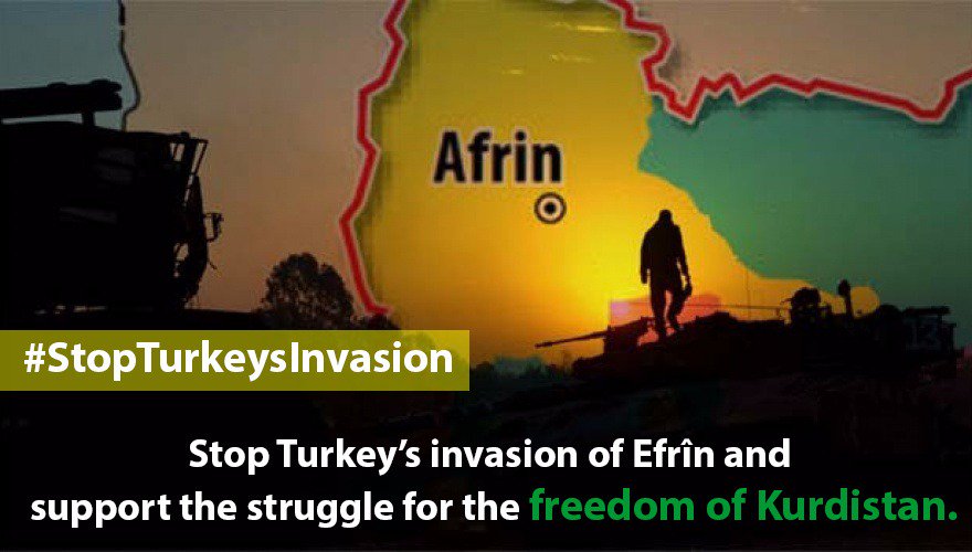 ZubeyirAydar's tweet photo. Stop Turkey’s invasion of Efrîn and support the struggle for the freedom of Kurdistan. #StopTurkeysInvasion https://t.co/uBpT80keZ1