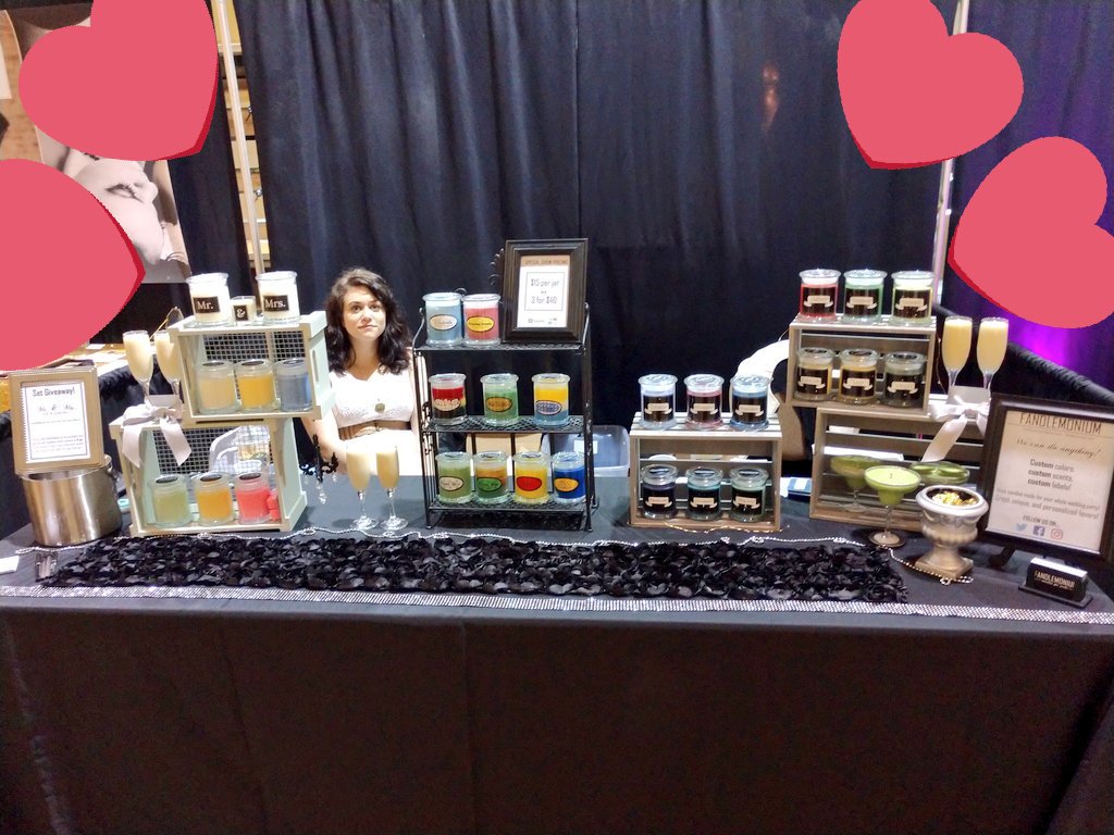 Fandlemonium's tweet photo. We're here at the Wedding Planner and Guide Show! Come to the Madison Marriott West from 4:30 until 8:30pm. We'll be selling candles, taking custom orders, and holding a giveaway!
#wedding #weddingseason
#weddingshow #bridalshow #weddings #Wisconsin #wisconsinbrides #MadisonWI https://t.co/GzqjI2ZbNj