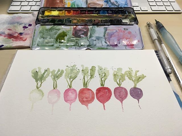 pixeldiva's tweet photo. Day 49 of #pixdoes100daysofskillshare with Day 3 of @madonnasart’s Exploring Watercolor: Painting Lively and Colorful Vegetables class.
Radishes come in lots of colours. This was very pleasing to do.
#10minsbeforebed #art #winsorandnewton #watercolour … https://t.co/2IsZ0BnruI https://t.co/n1ZvcVJrTX