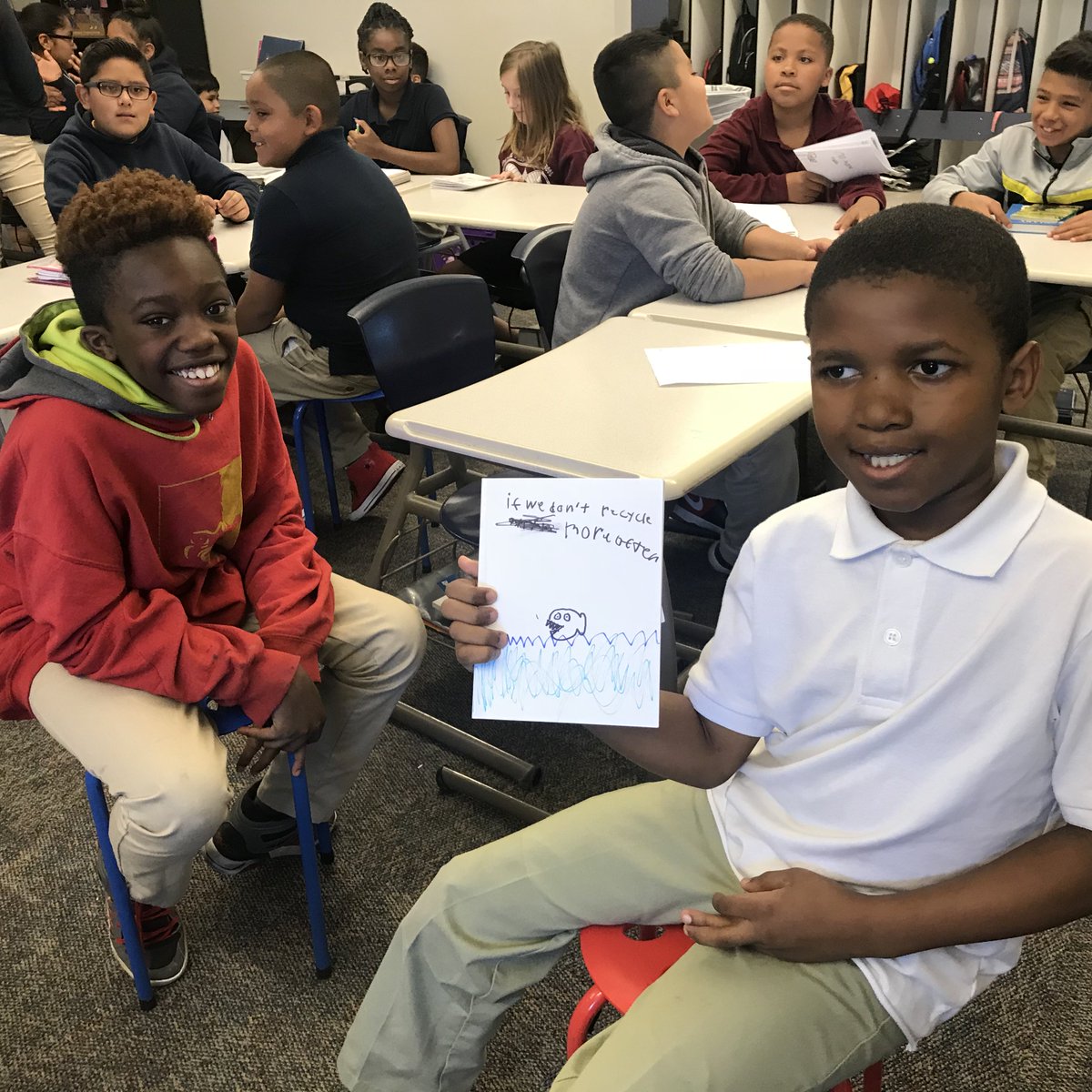 MVCSRams's tweet photo. The 3rd grade scholars wrote, illustrated, and published books on recycling! Today they are sharing their work with other classes around the building. https://t.co/5VIhyN7eBA