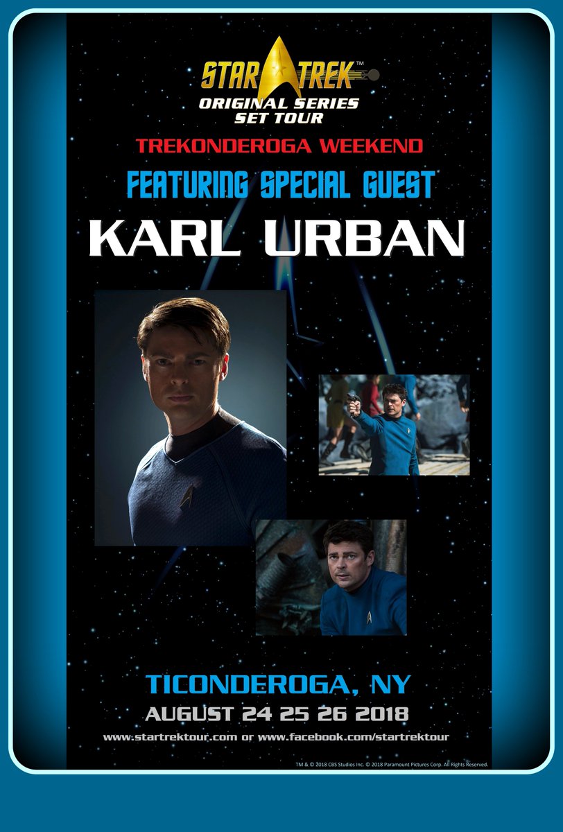 startrektour's tweet photo. Star Trek Original Series Set Tour is proud to announce our special guest for #Trekonderoga 2018, @KarlUrban !! Keep watching for details here and @trekonderoga Twitter, and of course at : https://t.co/CQm88oEtVY ! https://t.co/LcoCOCAn6n