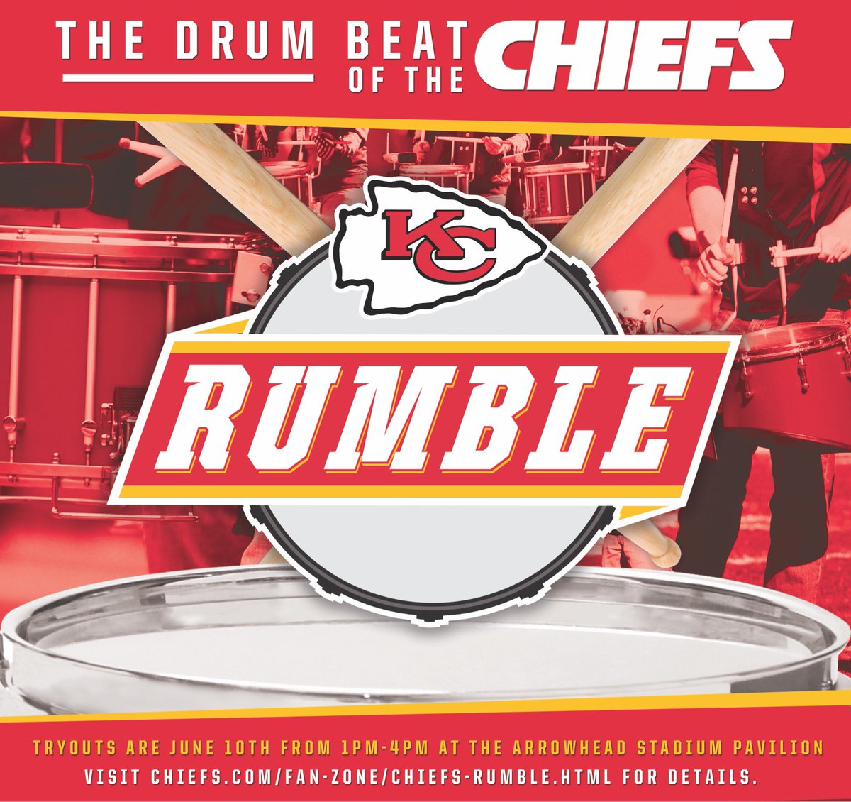 Come be part of the Chiefs Rumble and drum in front of 60,000+ fans in the #ChiefsKingdom!
chiefs.com/fan-zone/chief…