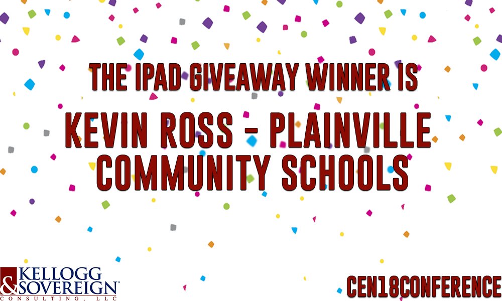 kelloggllc's tweet photo. It was wonderful getting to visit and chat with everyone at the #CEN18Conference. Our iPad winner is Kevin Ross at Plainville Community Schools. #Erate #CVENT18 #CEN18 @CTEDUNET @PlvComSchools https://t.co/TzyR5J56hJ