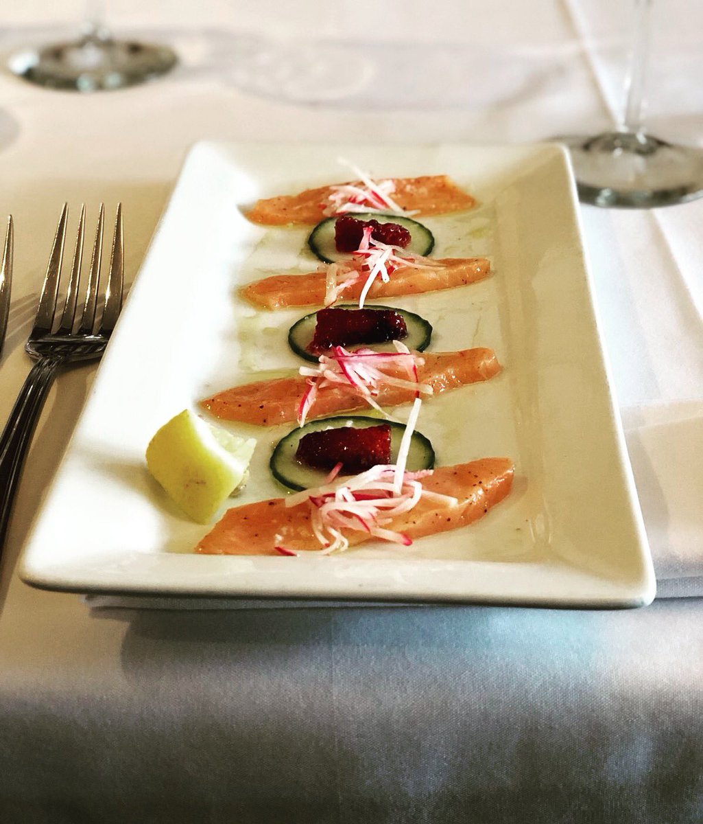 Tonight’s Crudo: Salmon w/ radish,  blood orange and cucumber with a lime/rice wine vinaigrette #crudo #Marblehead #coastalcuisine