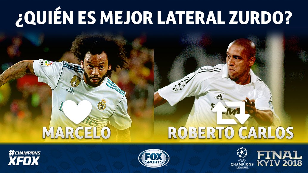 FOXSportsMX's tweet photo. ¿USTEDES QUÉ DICEN?

#ChampionsxFOX Par de CRACKS del Real Madrid ¿Pero quién es mejor lateral para ti?👇

🔁RT: Roberto Carlos🔁
💓MG: Marcelo💓 https://t.co/6uy7VdfpDE