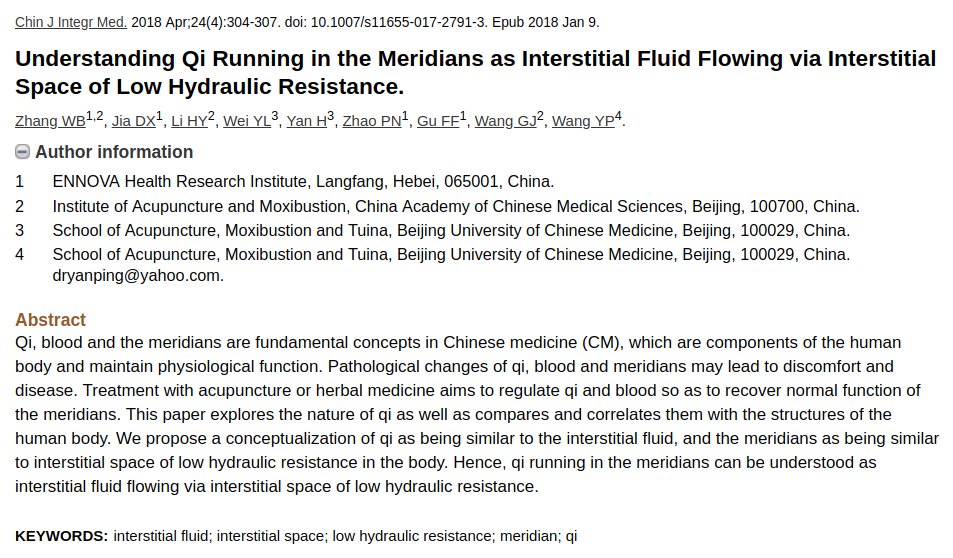 ExposomeHealth's tweet image. #exposome #meridian #interstitial #interstitium #EZwater Qi haha - Understanding Qi Running in the Meridians as Interstitial Fluid Flowing via Interstitial Space of Low Hydraulic Resistance  ncbi.nlm.nih.gov/pubmed/29327122