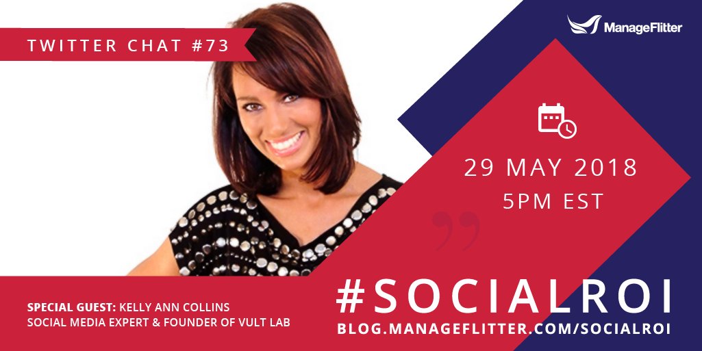 ManageFlitter's tweet photo. Join us next week for the #SocialROI chat. Our guest will be Kelly Ann Collins @itskac. She’s a Social Media + Marketing Strategist. Mark your calendar because this will be a great chat! https://t.co/nhYK2RVWhF