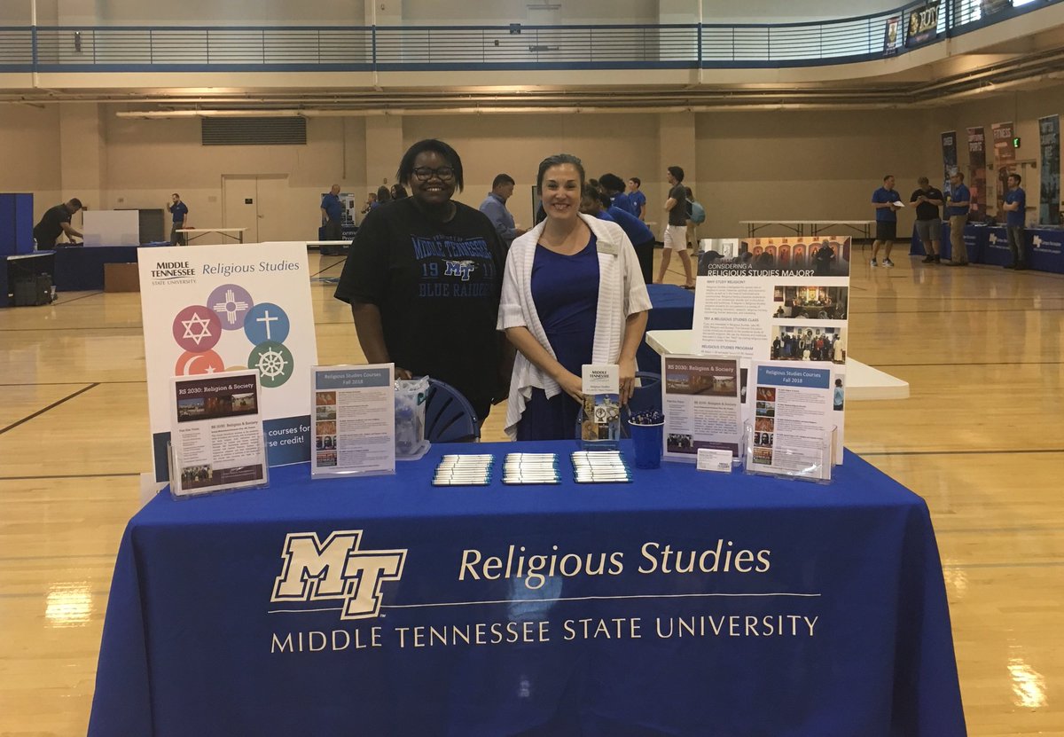 MTSU_RSA's tweet photo. MTSU Religious Studies Program’s booth is here at customs! Everyone come over and visit us, we will give you a stamp 😀 #mtsuconnection #mtsu22 #mymt https://t.co/VTFJOw7RS5