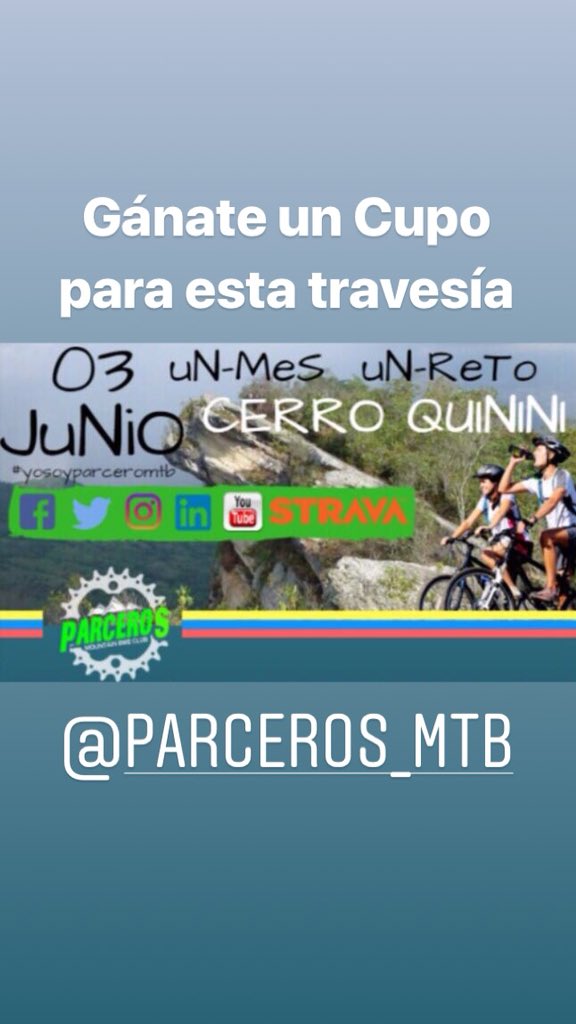 parcerosmtb's tweet photo. Recuerden que pueden participar por nuestro cupo a la travesía a Quinini #1Mes #1Reto https://t.co/i3uxni2jEC