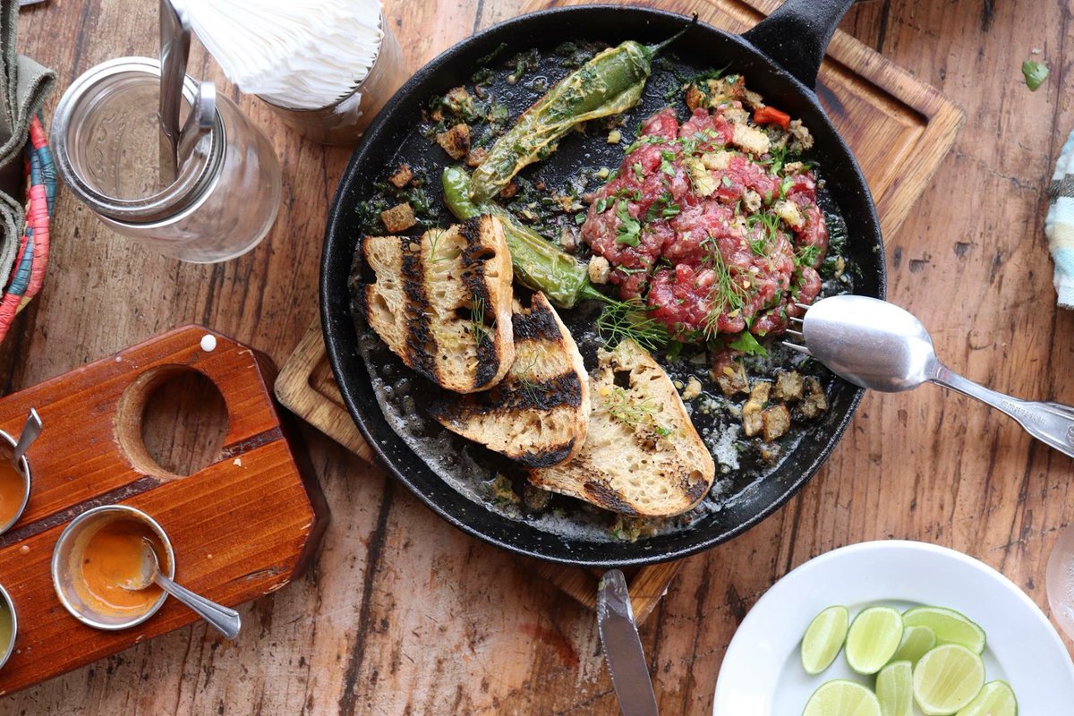 EricLOcchipinti's tweet photo. A fantastic eatery located in Valle de Guadalupe! This dish is a hearty, rich beef tartare, completely different than I’ve ever had before &amp; quite generous in size. The food is prepared and served creatively, interesting &amp; delicious. https://t.co/TZmUwkbSpZ
