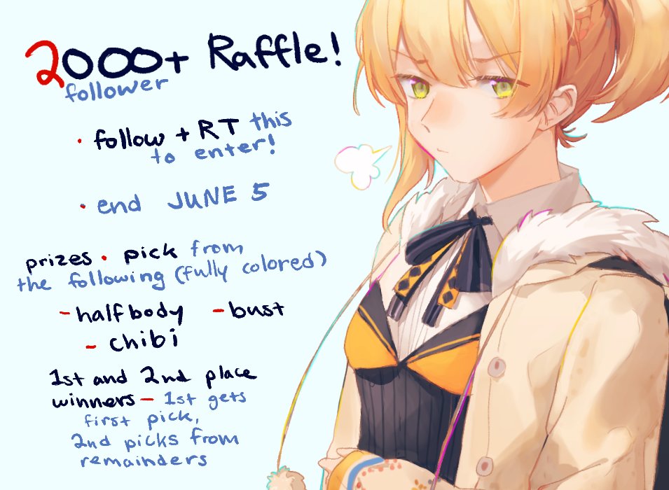 Hellohello! Thanks for 2000+ follows 😭 here's a raffle to celebrate! It ends June 5th, Kanpaaaai!