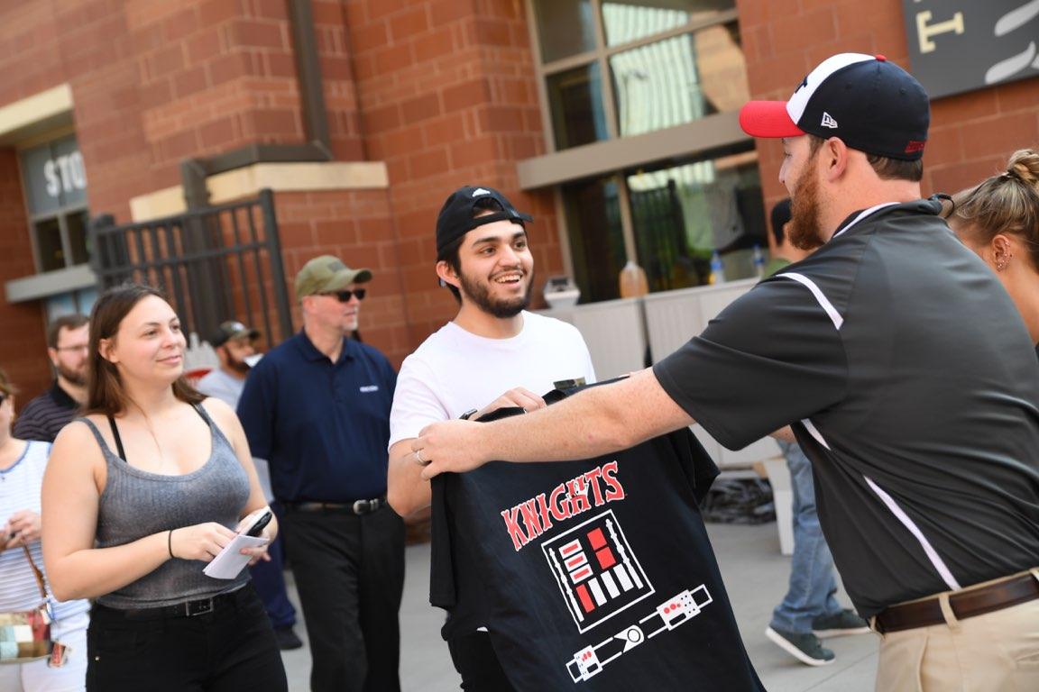 KnightsBaseball's tweet photo. Welcome to #StarWarsKnight at BB&amp;T Ballpark! 

Thanks to #AtriumHealth (@Carolinas) for tonight's giveaway!

📸: @laurawolffphoto https://t.co/5Ayc8Vqv5m